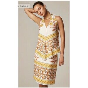 J.CREW‎ Open-back Halter Top in Sunset Rose Block Print XXS NEW Boho Chic CK065